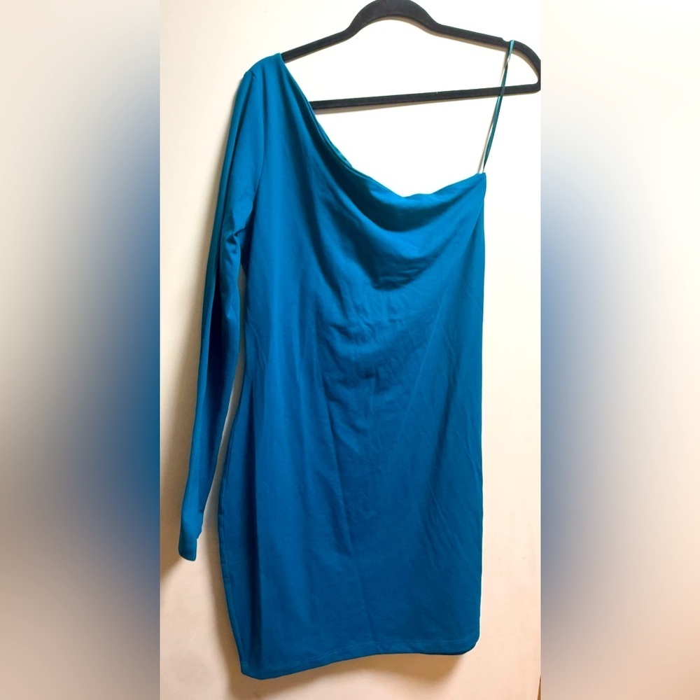 Susana Monaco One-Shoulder Mini Dress. Sea Blue XL